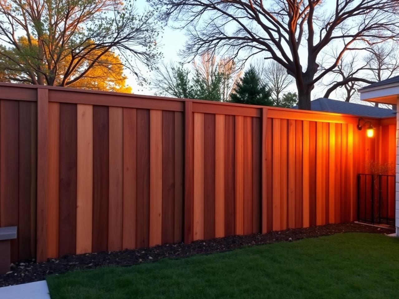 Custom cedar privacy fence at golden hour